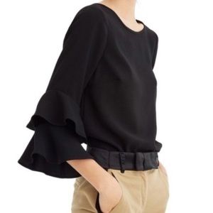 J. Crew Drapey Crepe Tiered Bell Sleeve Top Black Size 6